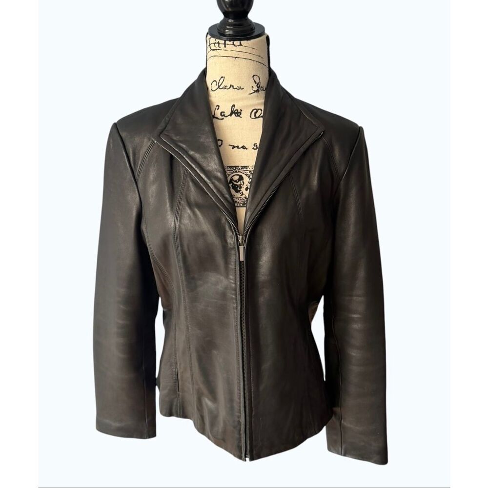 Siena by G-III Womens Black Genuine Leather Zip Up Jacket Size Medium